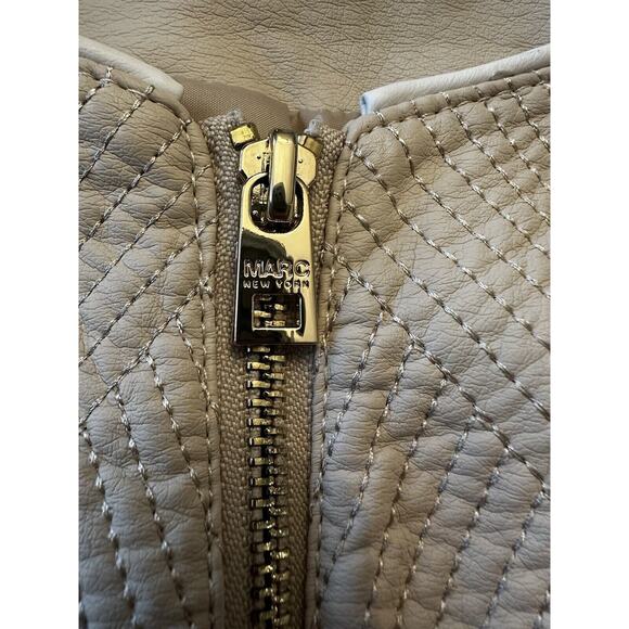 Andrew Marc New York Faux Leather Moto Jacket Ivory Size XL Edgy Sleek - Picture 7 of 16